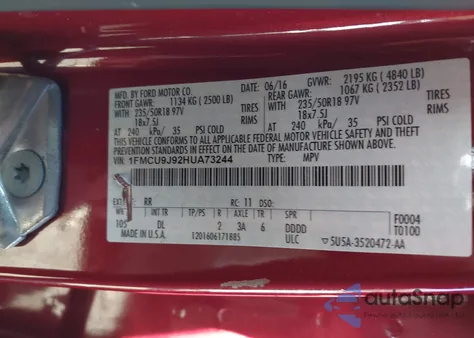 2017 Ford Escape Titanium из США, поврежденный, VIN 1FMCU9J92HUA73244